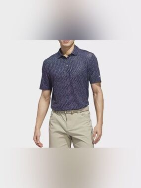 adidas Men's Navy Micro-Print Polo Golf Shirt